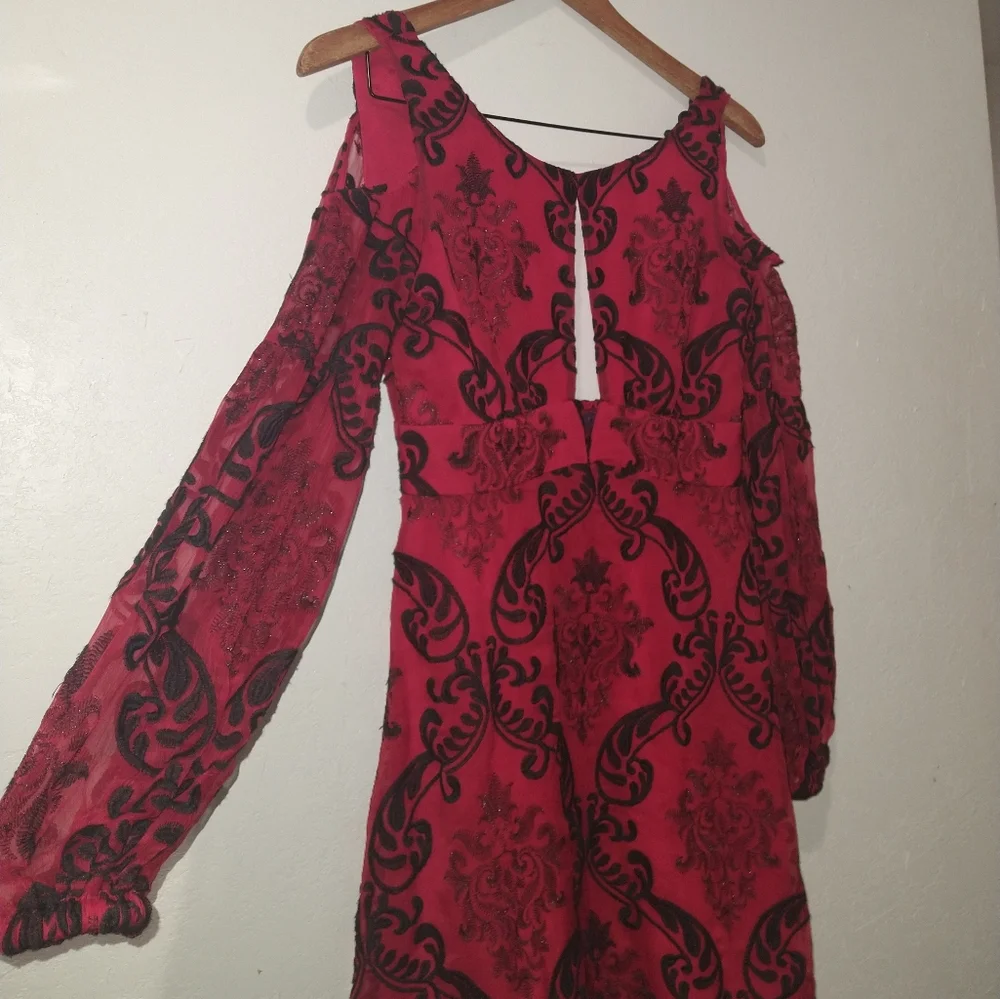 FREE PEOPLE Want to Want Me Red/Black Embroidery Mini Dress - Picture 7 of 11